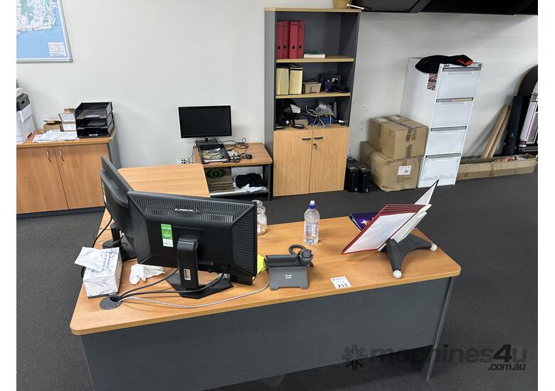 caption Timber Corner Desk & Timber Shelving Unit Including