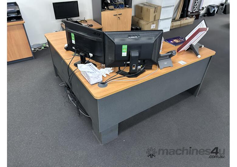 caption Timber Corner Desk & Timber Shelving Unit Including