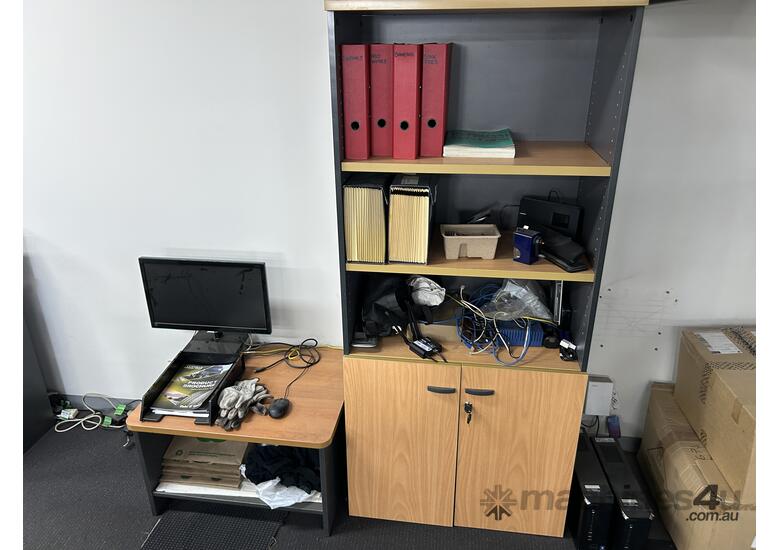 caption Timber Corner Desk & Timber Shelving Unit Including