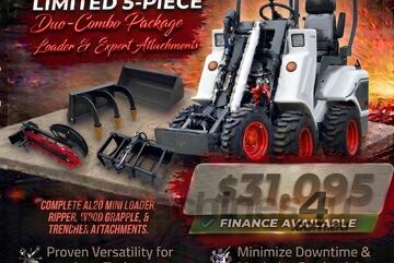   Ozziquip AL20 Mini Loader 4-in-1 with Ripper, Log Grapple and Trencher 5-Piece Package
