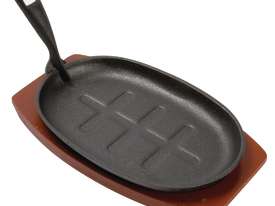 Olympia Cast Iron Oval Sizzler with Wooden Stand 280mm - picture0' - Click to enlarge