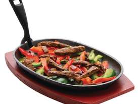 Olympia Cast Iron Oval Sizzler with Wooden Stand 280mm - picture0' - Click to enlarge