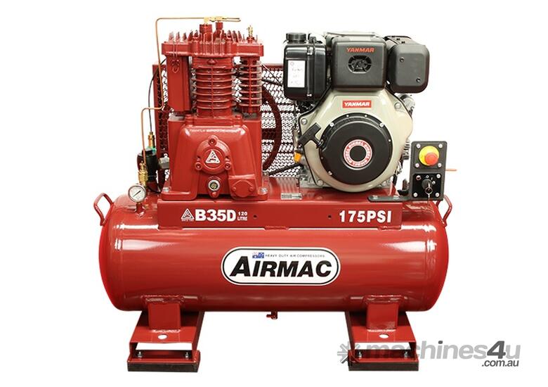 caption CVA Compressors - New Airmac B35D Diesel Piston Compressor - Electric Start - 28.8cfm - 175psi