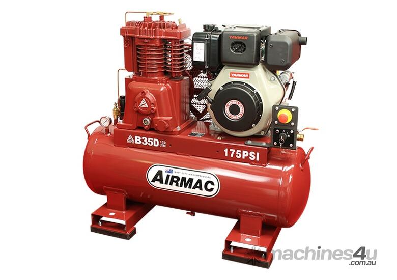 caption CVA Compressors - New Airmac B35D Diesel Piston Compressor - Electric Start - 28.8cfm - 175psi