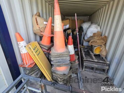 20ft Shipping Container, D.O.M 2008, Timber Flooring, Contents Includes Assorted Traffic Cones, Ramp