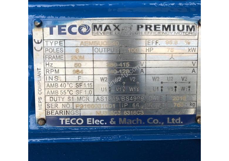 caption 75 kw 100 hp 6 pole 984 rpm 415 volt Foot Mount 280M frame IP66 Teco AC Electric Motor