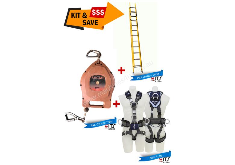 caption Branach Fibreglass 3.9 - 6.4m Ladder, Exofit Harness and Fall Arestor