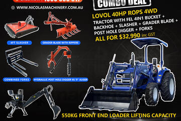 LOVOL 40HP 4WD TRACTOR COMBO DEAL (550kg front loader lift capacity)