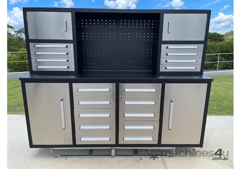 Unused 18 Drawer Stainless Steel Tool Cabinet / Work Bench (7ft)