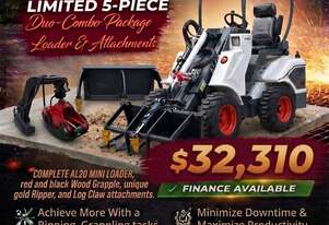 New Ozziquip AL20 Mini Loader 4-in-1 with Ripper, Log Grapple and Wood Grapple 5-Piece Package