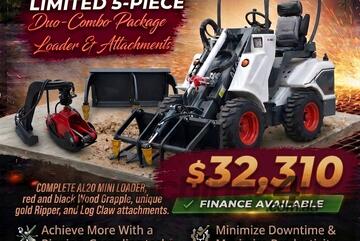   Ozziquip AL20 Mini Loader 4-in-1 with Ripper, Log Grapple and Wood Grapple 5-Piece Package