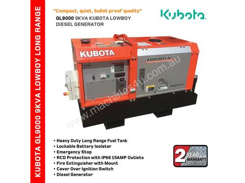 Portable 9 KVA Kubota GL9000 Lowboy Full Mine Spec