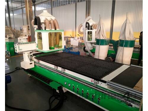 CNC router with unloading table twin 6KW spindles and multi drill head 