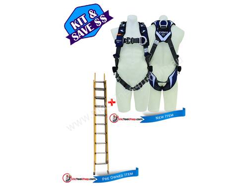 Branach Fibreglass Extension Ladder 3.3 to 5.5m with Exofit Safety Harness