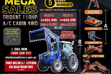 Trident MEGA SALE 110HP 4WD A/C Cabin Tractor with 4-in-1 Bucket Combo Deal (5 Years Warranty)
