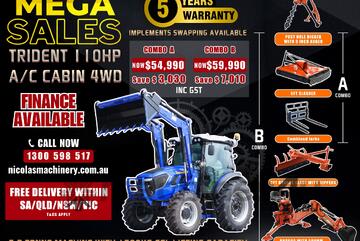 Trident MEGA SALE 110HP 4WD A/C Cabin Tractor with 4-in-1 Bucket Combo Deal (5 Years Warranty)