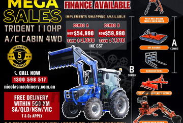 Trident MEGA SALE 110HP 4WD A/C Cabin Tractor with 4-in-1 Bucket Combo Deal (5 Years Warranty)