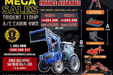 Trident MEGA SALE 110HP 4WD A/C Cabin Tractor with 4-in-1 Bucket Combo Deal (5 Years Warranty)