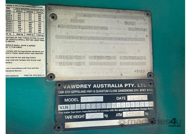 2001 Vawdrey VBD3 Tri Axle Dog Trailer