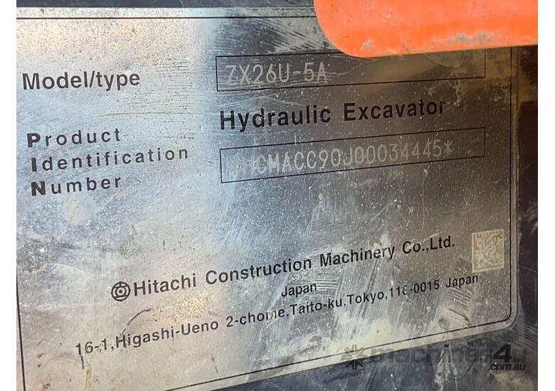 Hitachi ZX26U-5A Excavator (Rubber Tracked)