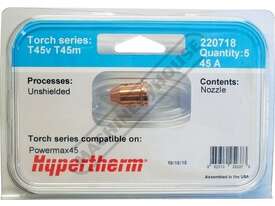 Hypertherm 45A Nozzle 220718 Powermax45 with T45v/T45m Torch (Does not suit 45XP) (Pack of 5) - picture1' - Click to enlarge