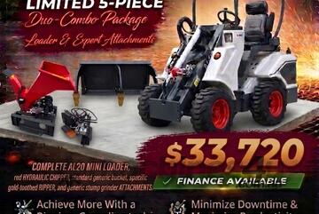   Ozziquip AL20 Mini Loader 4-in-1 with Ripper, Stump Grinder and Chipper 5-Piece Package