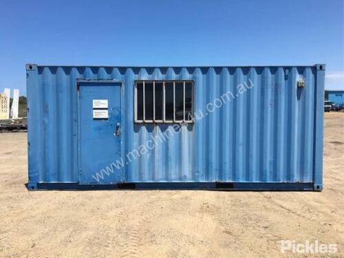 20ft Steel Shipping Container, Blue, Timber Floor, Shelving, Side Door, Window,