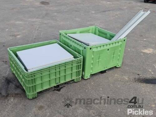 2x Plastic Tubs, 31 Shelves, 20 Uprights, Bag Of Nuts And Bolts,