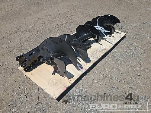 Unused Captok Excavator Attachments (3 of),8in Auger, With 12in, 16in Auger Rod, Pin Diameter 1 inch