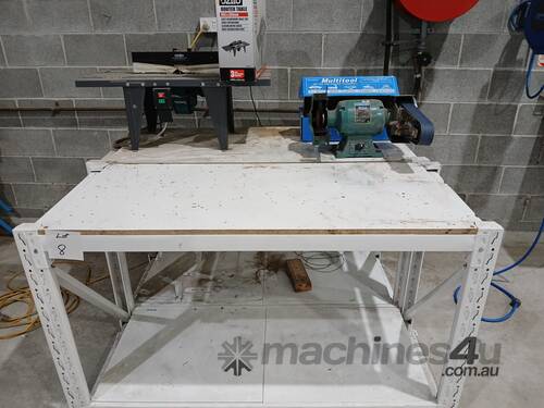 Workbenches, Bench Grinder and Spare Attachments, Router Table