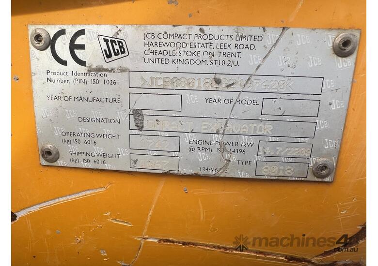 2016 JCB 8018 EXCAVATOR AND ALLOY TRAILER PACKAGE U4887