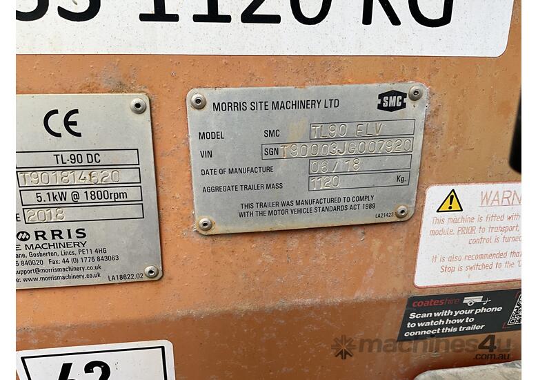 2018 Morris TL-90 DC Single Axle Light Tower Trailer