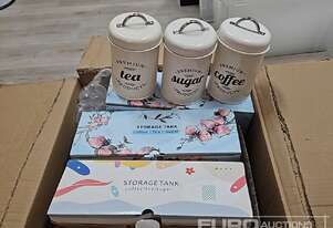 Unused Kitchen Coffee Tea Sugar Storage Tanks & Serving Tray