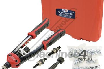 RNB40 Nut & Blind Riveter Set - 130 Piece 3.2mm, 4.0mm, 4.8mm, 6.4mm Aluminium Blind Rivets M5,