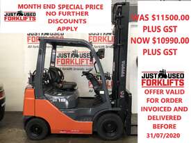 TOYOTA 8FG18 DELUXE S/N 33264 DUAL FUEL LPG/PETROL FORKLIFT 4.5 METER 2 STAGE  - picture0' - Click to enlarge