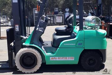 ACTIVE FORKLIFTS - 3.5 Ton Mitsubishi Forklift for sale- 6.5m lift w/h solid tyres and side shift ex