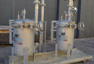Manifolded pair Hayward GAF Eaton 4 bag filter stainless steel pressure housing Manifolded pair Hayward GAF Eaton 4 bag filter stainless steel pressure housing