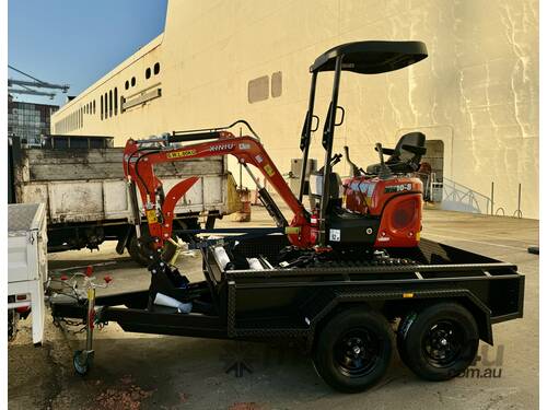 caption Mini Excavator 1.0 T Rhinoceros XN10-8 Side Joysticks Excavator & Tandem Trailer Package