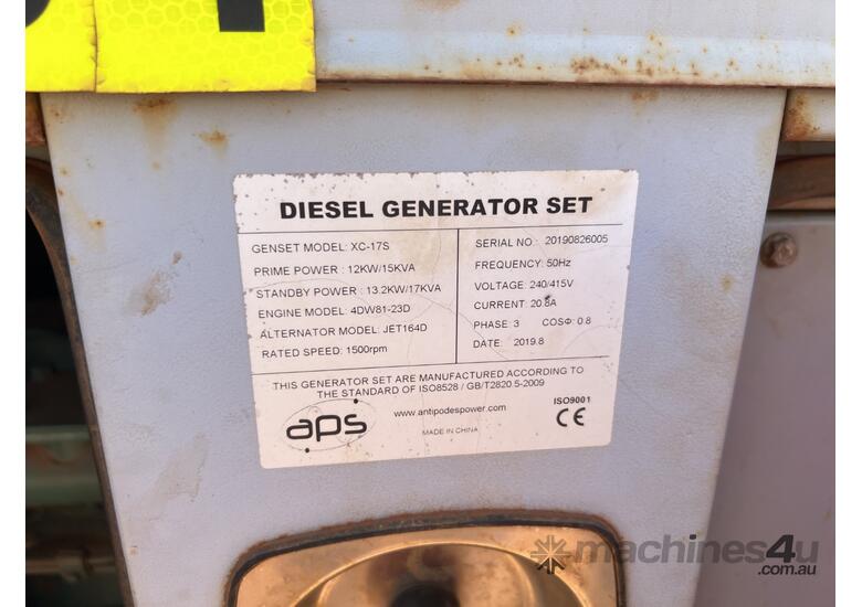 caption 2019 APS XC-17S Three Phase Diesel Powered Generator, 3689Hours Showing, Operational When Tested. Pl