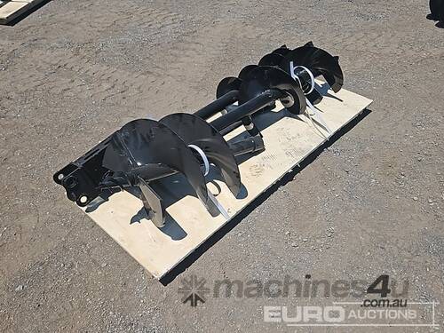 Unused Captok Excavator Attachments (3 of),8in Auger, With 12in, 16in Auger Rod, Pin Diameter 1 inch