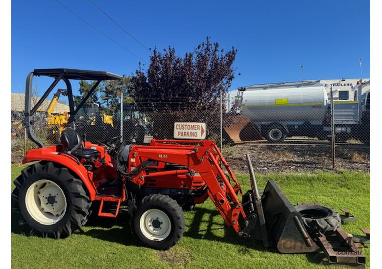 caption Tractor Daedong DK35 35HP FEL 4x4 Bucket and forks Rake Ex-council