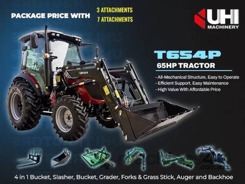 NEW UHI T654 PLUS, 65HP TRACTOR WITH 7 ATTACHMENTS (WA ONLY)