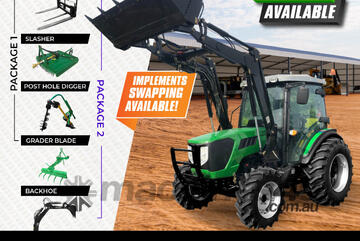 AgKing -75HP AK754C CabinTractor with FEL 4in1 Bucket & Package Slasher Forks & Spears