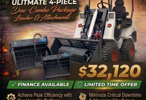 Brand New Ozziquip AL20 Mini Loader 4-in-1 with Mixing Bucket, Brush Cutter 4-Piece Package