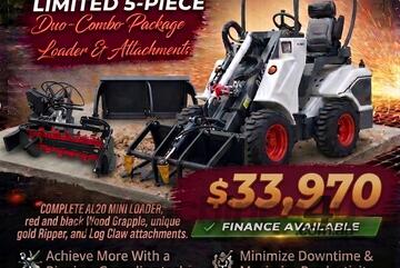   Ozziquip AL20 Mini Loader 4-in-1 with Ripper, Trencher and Stump Grinder 5-Piece Package