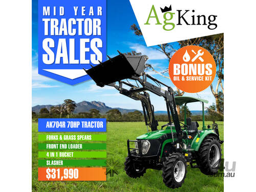 AgKing - 70HP Tractor ROPS 4WD AK704R with FEL 4in1 Bucket & Package Deal