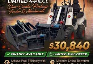 Brand New Ozziquip AL20 Mini Loader 4-in-1 with Mixing Bucket, Log Grapple 4-Piece Package