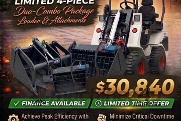 Brand   Ozziquip AL20 Mini Loader 4-in-1 with Mixing Bucket, Log Grapple 4-Piece Package