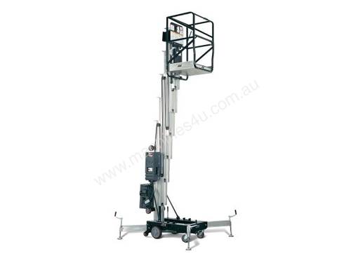 caption JLG 32ft Push Around Manlift Vertical Lift – Compact, Lightweight & Easy to Maneuver