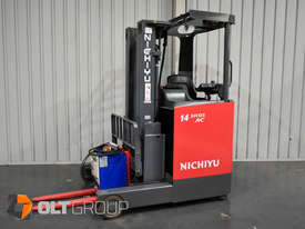 Nichiyu FBRF14 Narrow Aisle Ride Reach Truck Electric Container Mast 4500mm Low Hours - picture0' - Click to enlarge